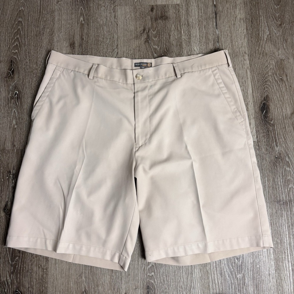 Peter Millar Men's 40 Wicking Salem Shorts Khaki 9" Performance Logo Golf‎ EB82